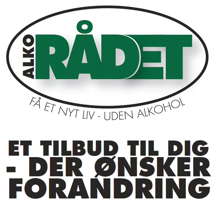 Alko Rådet logo med teksten "Få et nyt liv - uden alkohol" og "Et tilbud til dig - der ønsker forandring".
