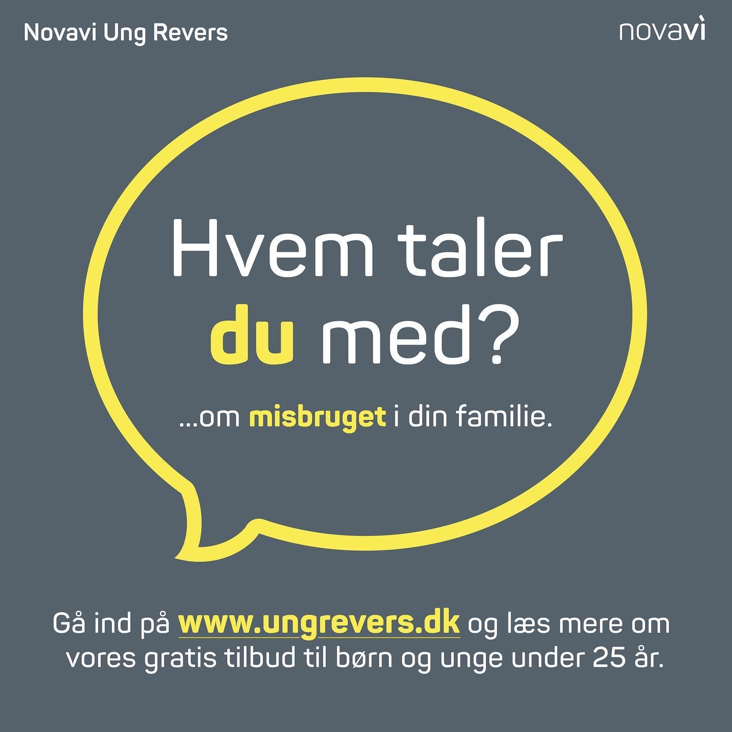 Billede med teksten "Hvem taler du med?" om misbrug i familien og information om gratis tilbud til unge under 25 år.