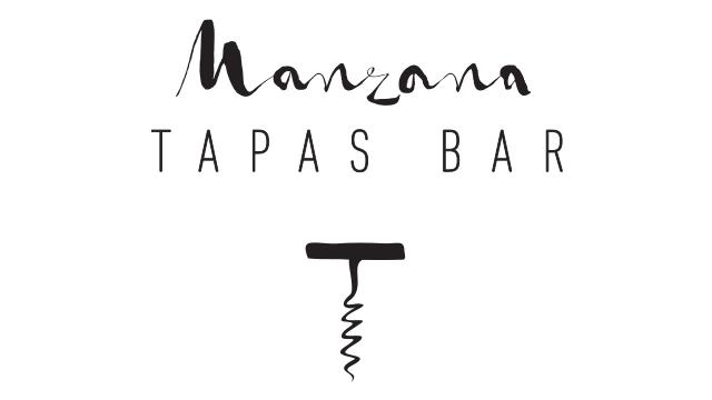 Manzana Tapas Bar logo med elegant skrifttype og en korkprop under teksten.