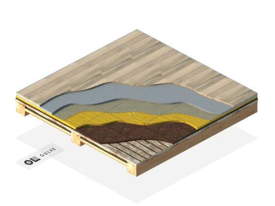 En farverig model af bjerge lavet af forskellige materialer på en træplade.