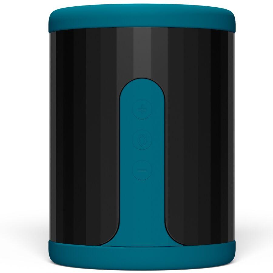 En sort og blå affaldsspand med knapper foran, designet til moderne indretning.