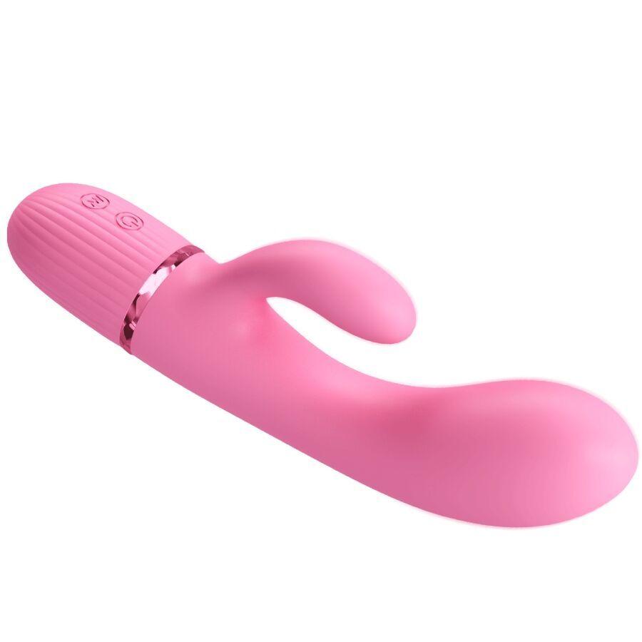 En pink vibrator med kurvet design og forskellige vibrationsindstillinger.