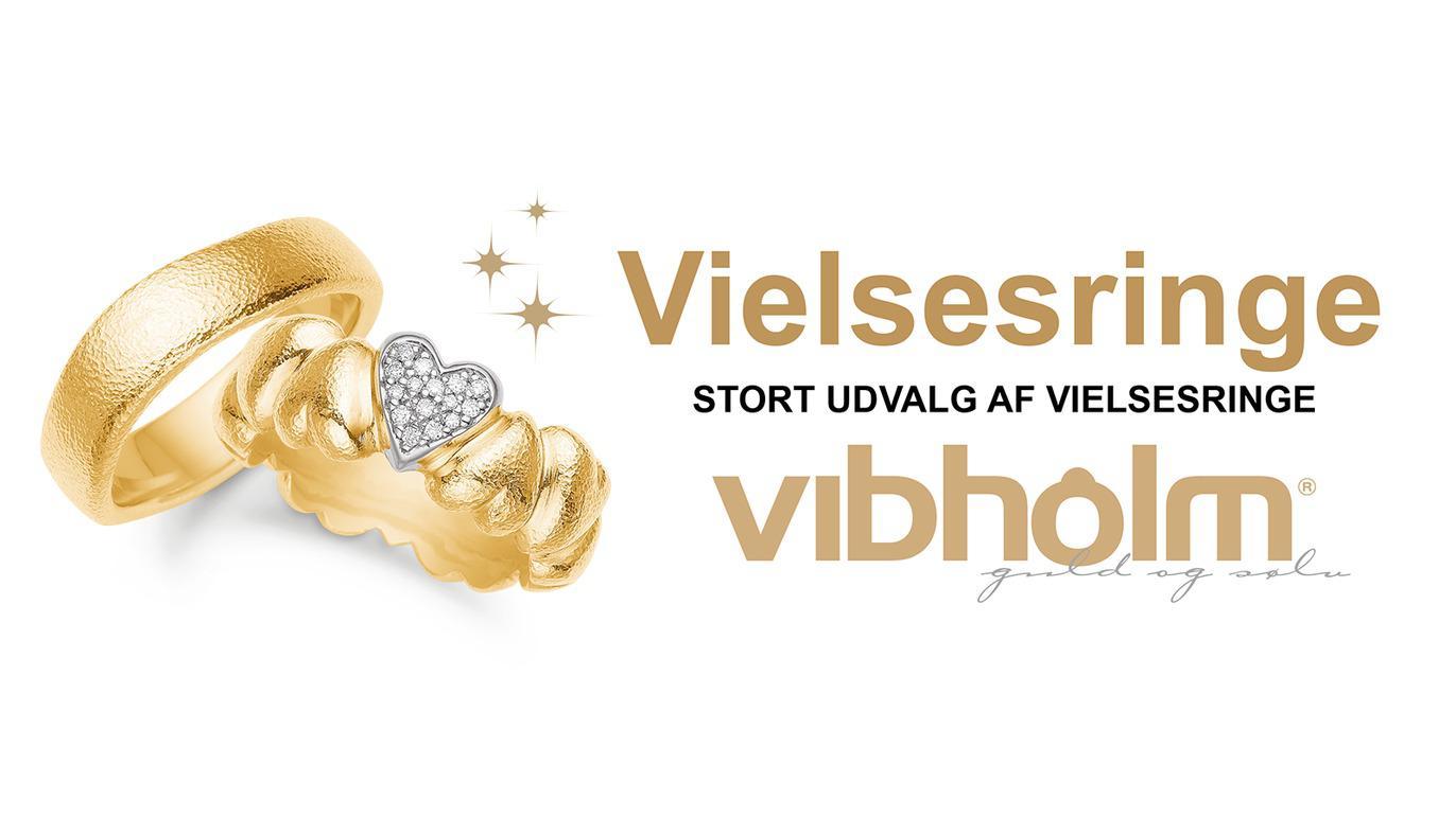 Vielsesringe i guld med diamanter, præsenteret af Vibholm, med fokus på stort udvalg af vielsesringe.