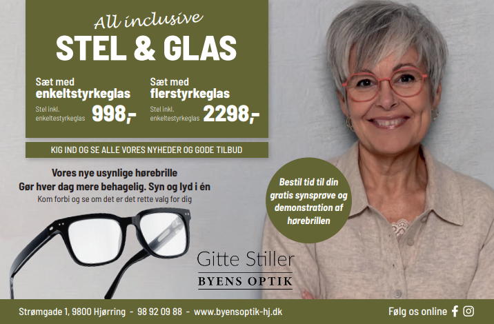 All inclusive stel og glas tilbud med priser for enkeltstyrkeglas og flerstyrkeglas hos Byens Optik.