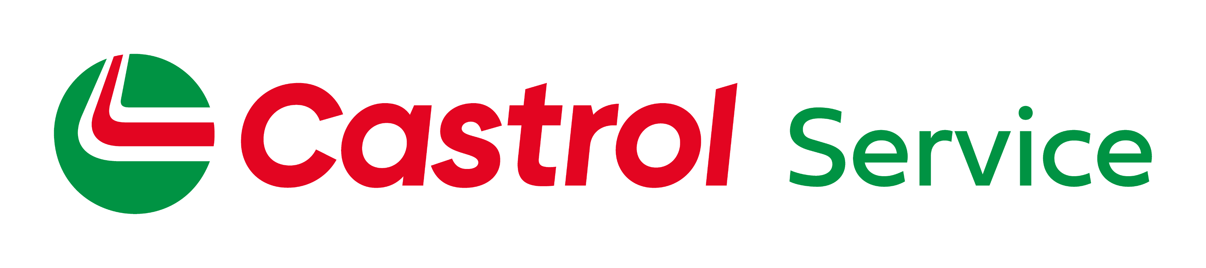Castrol Service logo med grøn cirkel og rød tekst, der viser brandets navn og service.